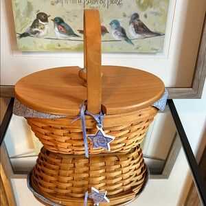 Longaberger Basket with Blue Ribbon and Star Charm 5 Pieces total